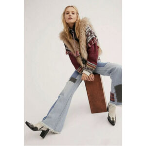 Free People Light Wash Patchwork Wide Leg Jeans